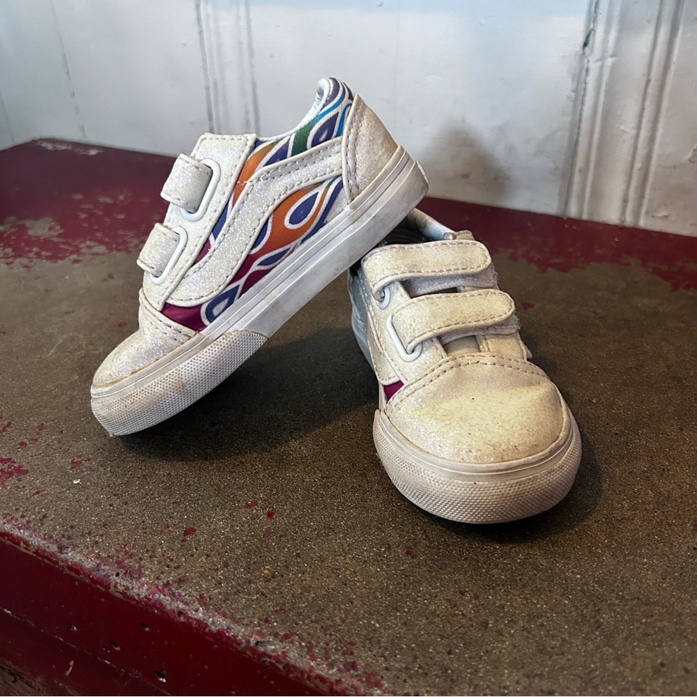 Vans sparkle multicolor flame Velcro shoes